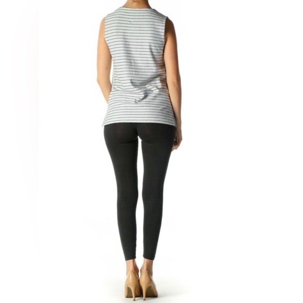 J.Crew Factory Blue/Gray Striped Tank Blouse 100% Cotton Size Medium - Picture 2 of 10